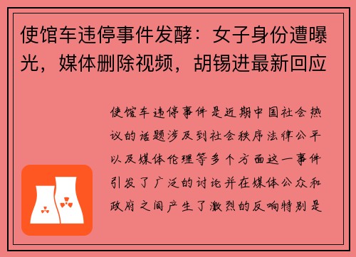 使馆车违停事件发酵：女子身份遭曝光，媒体删除视频，胡锡进最新回应