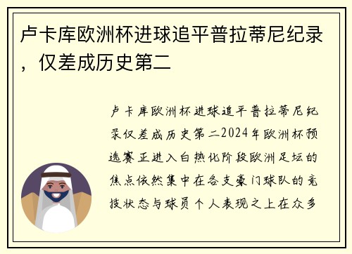 卢卡库欧洲杯进球追平普拉蒂尼纪录，仅差成历史第二