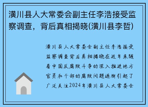 潢川县人大常委会副主任李浩接受监察调查,背后真相揭晓(潢川县李哲) 潢川县人大常委会副主任李浩接受监察调查,背后真相揭晓(潢川县李哲)