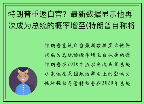 特朗普重返白宫?最新数据显示他再次成为总统的概率增至(特朗普自称将于今年8月重回白宫掌权) 特朗普重返白宫?最新数据显示他再次成为总统的概率增至(特朗普自称将于今年8月重回白宫掌权)
