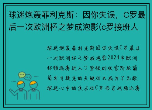 球迷炮轰菲利克斯:因你失误,C罗最后一次欧洲杯之梦成泡影(c罗接班人菲利克斯) 球迷炮轰菲利克斯:因你失误,C罗最后一次欧洲杯之梦成泡影(c罗接班人菲利克斯)