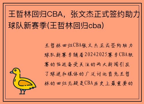 王哲林回归CBA,张文杰正式签约助力球队新赛季(王哲林回归cba) 王哲林回归CBA,张文杰正式签约助力球队新赛季(王哲林回归cba)