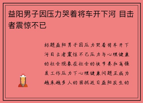 益阳男子因压力哭着将车开下河 目击者震惊不已 益阳男子因压力哭着将车开下河 目击者震惊不已