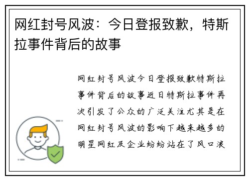 网红封号风波:今日登报致歉,特斯拉事件背后的故事 网红封号风波:今日登报致歉,特斯拉事件背后的故事