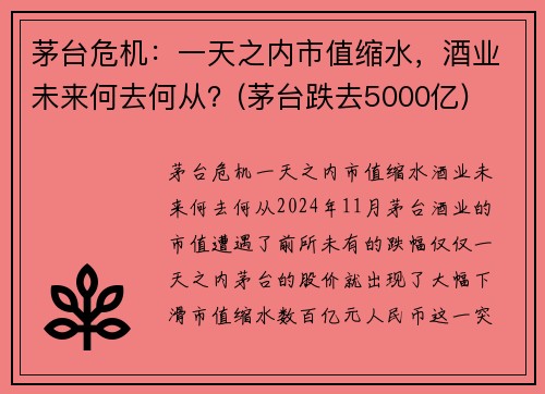 茅台危机：一天之内市值缩水，酒业未来何去何从？(茅台跌去5000亿)